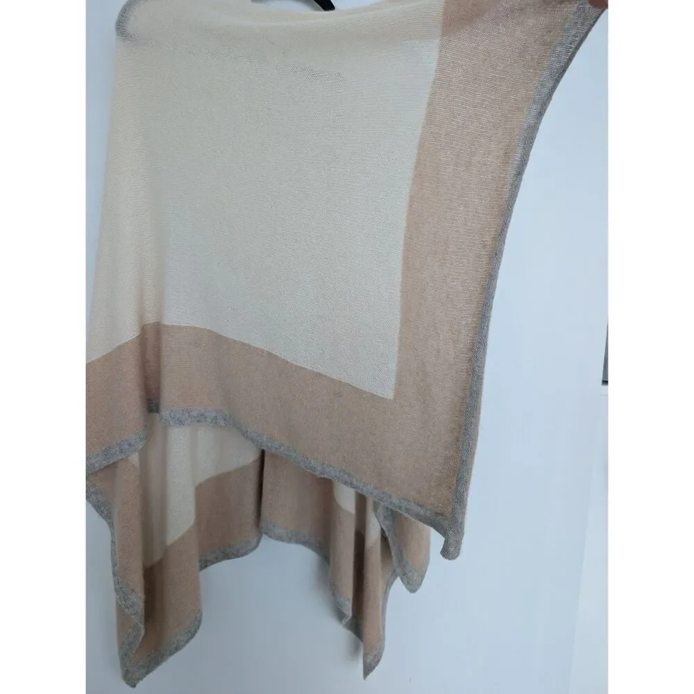 J. McLaughlin Cashmere Colorblock Poncho Shawl Wrap Kimono Cardigan One Size - Picture 13 of 16